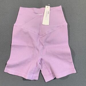 Brand New Ribbed V Crossover Waist High Rise‎ Biker Shorts Lavender Purple XS S